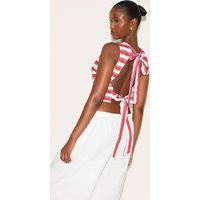 Tomato Red Striped Cotton Tie Back Detail Top | PrettyLittleThing US