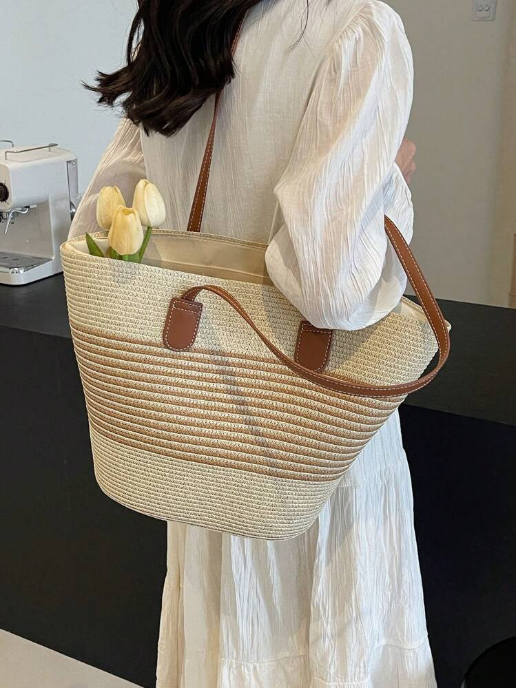 1pc Large Capacity Straw Tote Bag, Women Spring Outdoor Picnic Backpack, Summer Fashion Versatile... | SHEIN