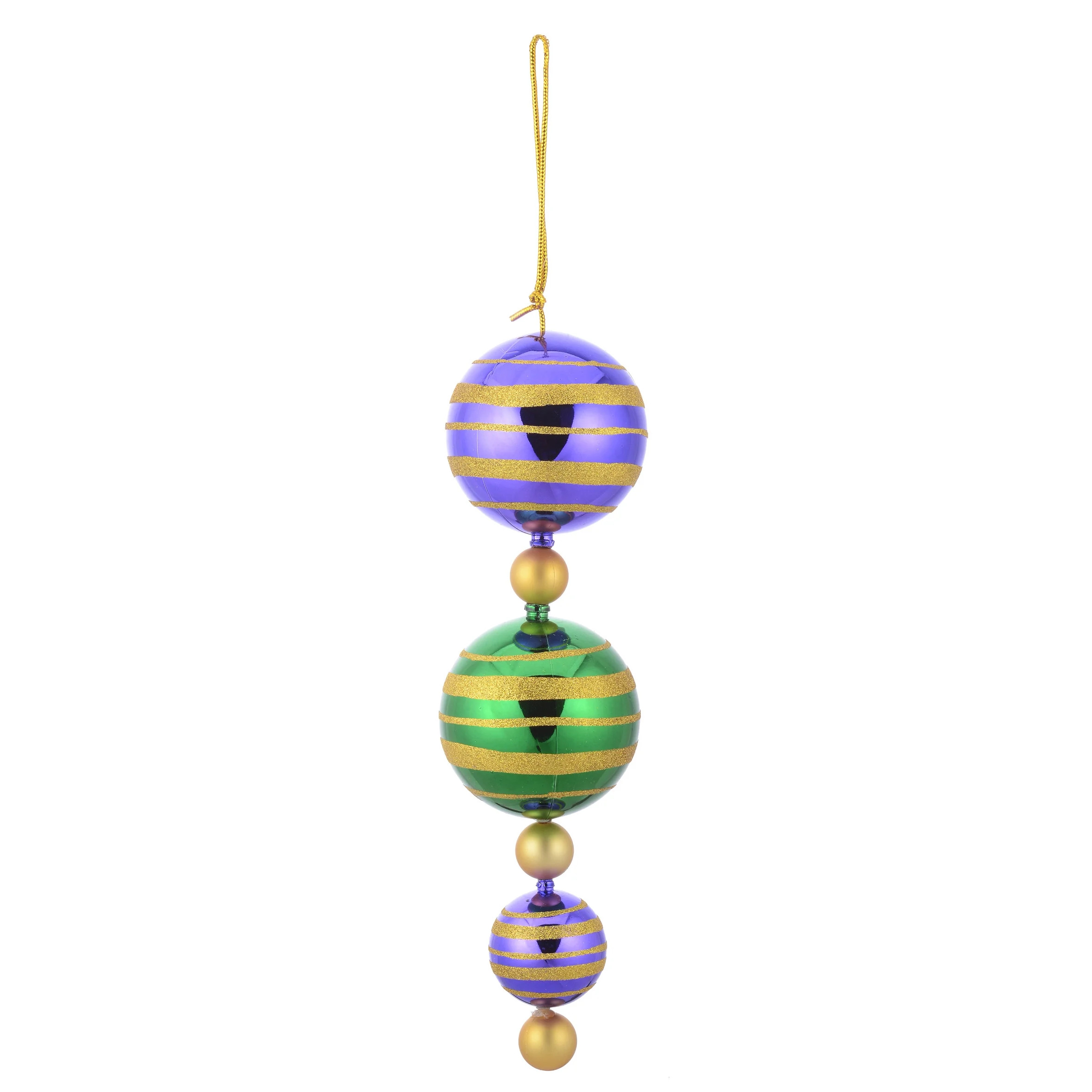 Way to Celebrate Mardi Gras 12.5” Hanging Shatterproof Ornaments Gold Striped | Walmart (US)