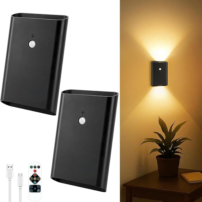 Battery-Operated Motion Sensor Wall Light: 5000mAh Rechargeable Wall Sconce Set of 2 Motion Senso... | Amazon (US)