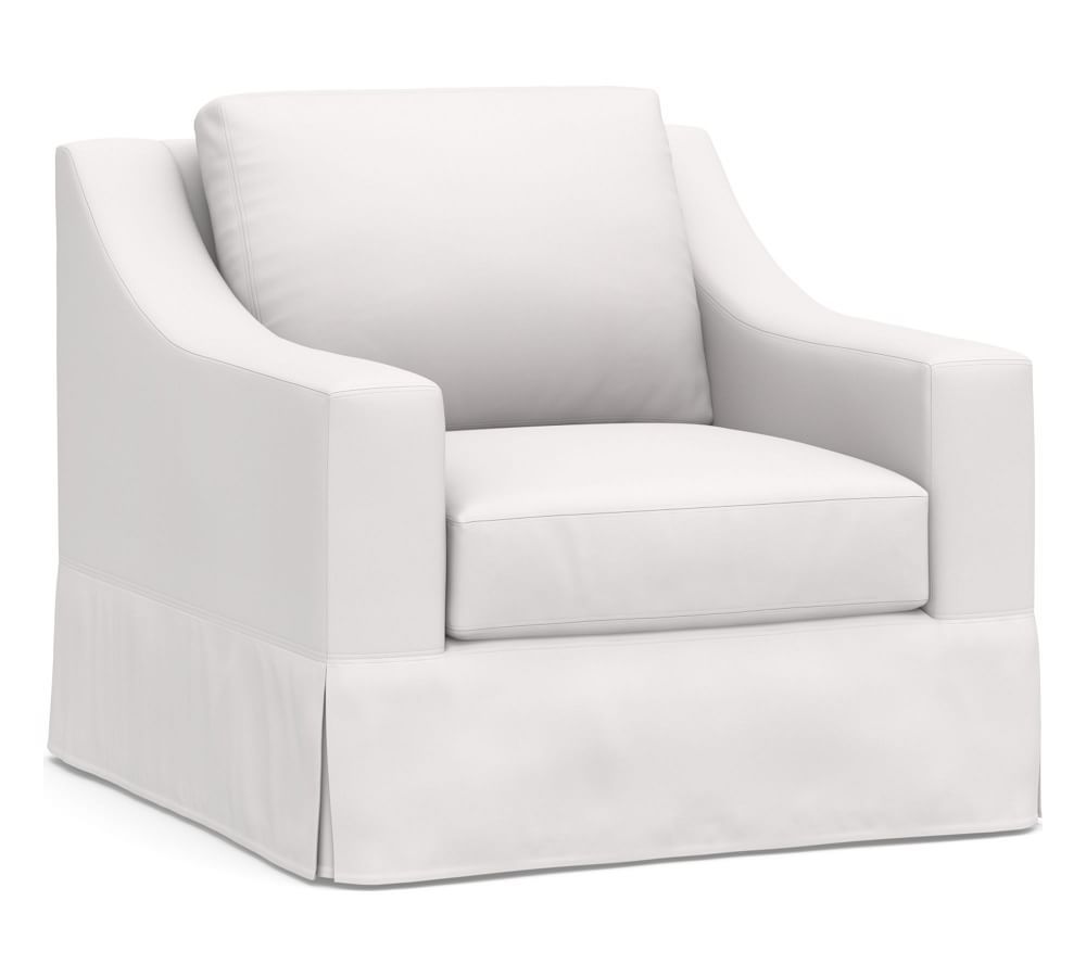 York Slope Arm Slipcovered Swivel Armchair, Down Blend Wrapped Cushions, Twill White | Pottery Barn (US)