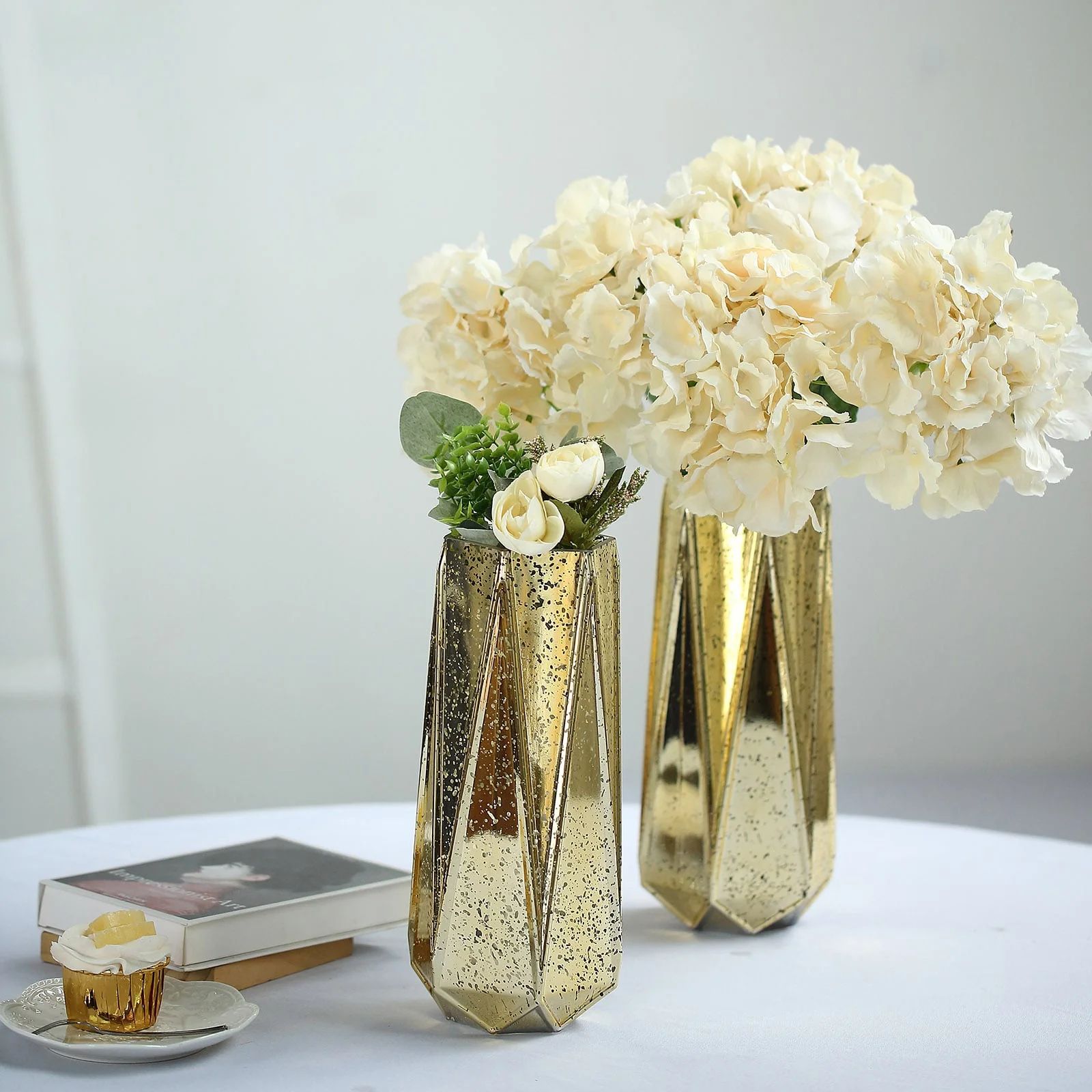 Efavormart 2 Pack 11" Gold Mercury Glass Vases Geometric Vases Flower Centerpieces | Walmart (US)