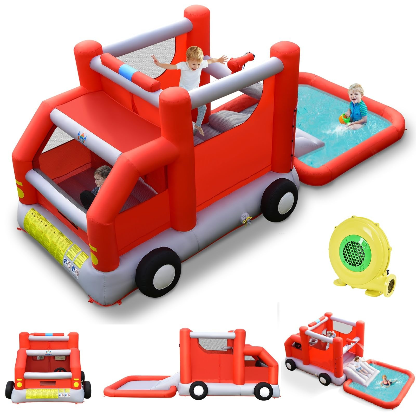 BOUNTECH Inflatable Water Bounce House, Fire Truck Water Park Bouncy Playhouse with Slide & Splas... | Amazon (US)