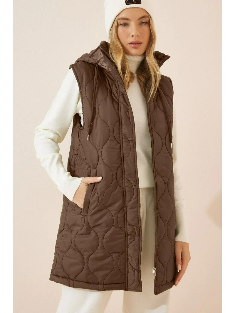 SHEWIN Womens Full Zipper Puffer Vest Drawstring Hooded Jackets Sleeveless Long Quilted Coat with... | Walmart (US)