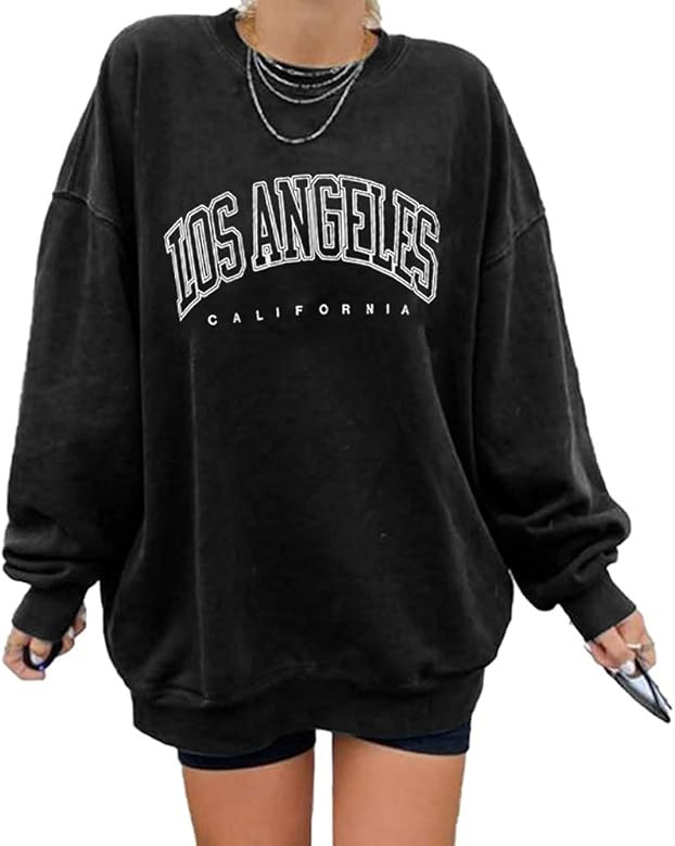 Women's Los Angeles California Oversized Batwing Long Sleeve Sweatshirts Crewneck Pullover Tops | Amazon (US)