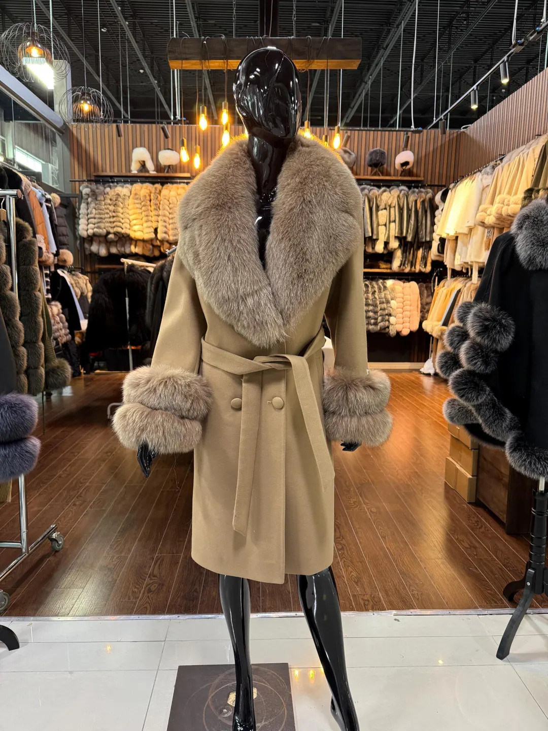 Luxury Cashmere Coat With Real Fox Fur Collar & Cuffs - Etsy | Etsy (US)