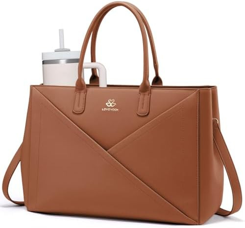 LOVEVOOK Laptop Tote Bag for Women with Large Cup Holder, 15.6 Inch PU Leather Work Bag Teacher T... | Amazon (US)