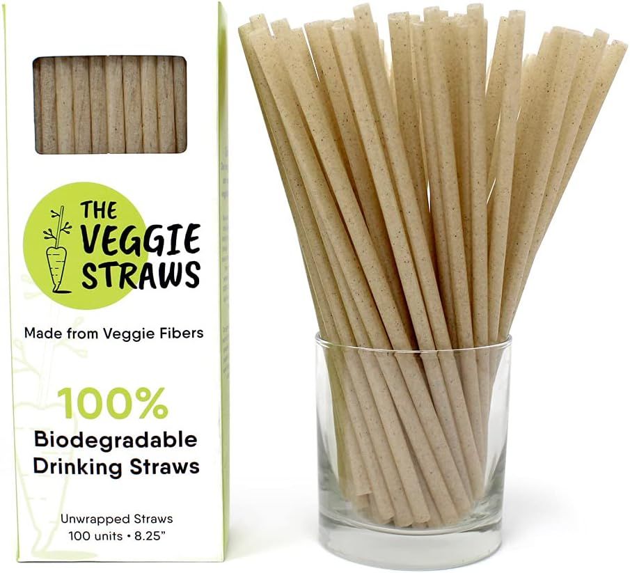 100% Biodegradable Eco-Friendly Unwrapped Straws, 100ct – 8.25"H, Made of Vegetable Fibers | Amazon (US)