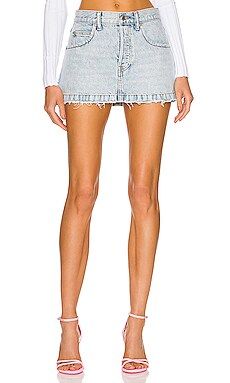 DENIM x ALEXANDER WANG Frayed Edge Low Mini Skirt in Pebble Beach from Revolve.com | Revolve Clothing (Global)