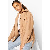 Womens Utility Pocket Shacket - Beige - 10, Beige | Boohoo.com (UK & IE)