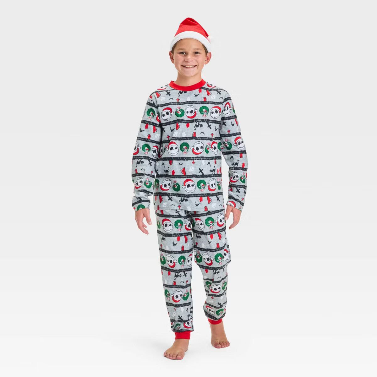Boys' The Nightmare Before Christmas 2pc Cozy Pajama Set and Hat - Gray M | Target