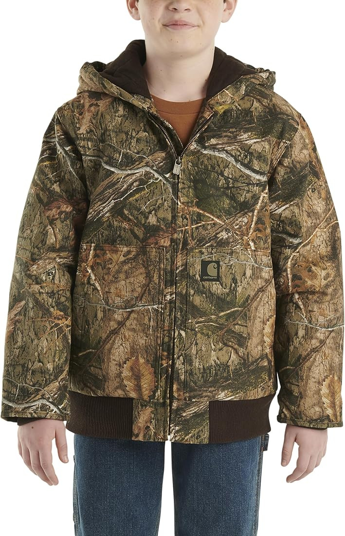 Carhartt Boys' Flannel-Lined Hooded Canvas Insulated Zip-Up Jacket | Amazon (US)