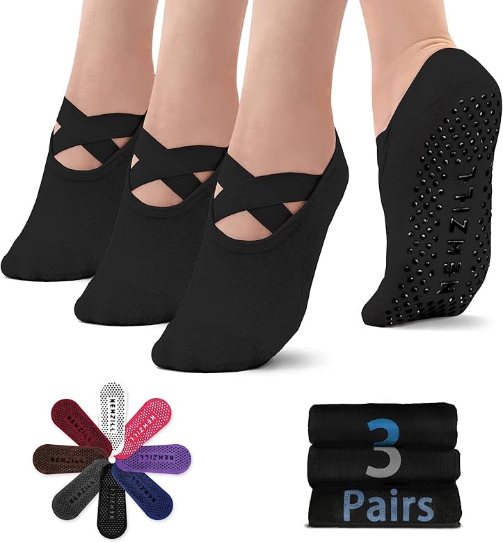 NEWZILL 2024 Non Slip Yoga Socks for Women, Grips Socks with Cushion for Pilates Barre Ballet Dan... | Amazon (US)