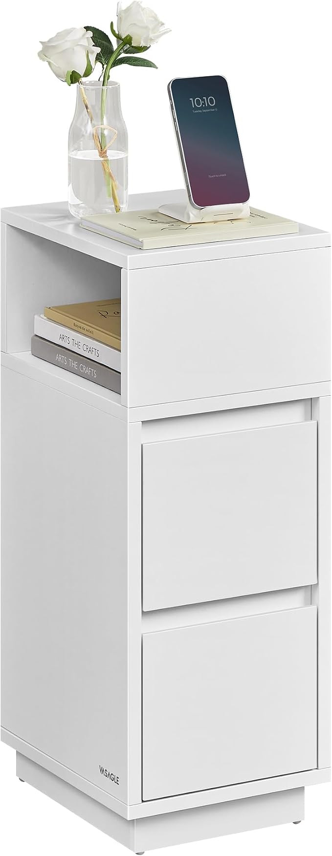 VASAGLE Slim Bedside Table, Small Narrow Side End Table with 2 Drawers, 1 Open Compartment Mounte... | Amazon (UK)