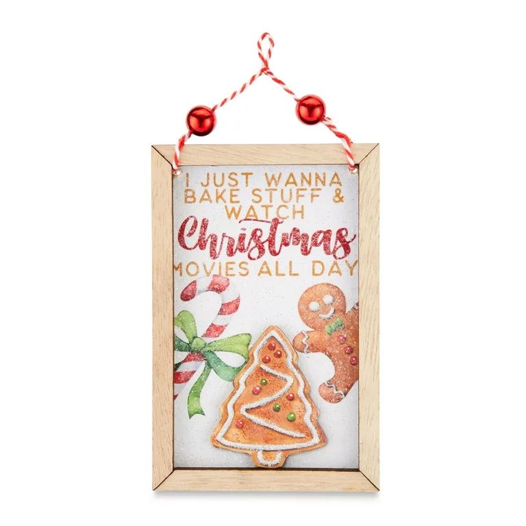 Red and Beige Plywood Gingerbread with Tree Christmas Ornament, 0.13lb, by Holiday Time | Walmart (US)