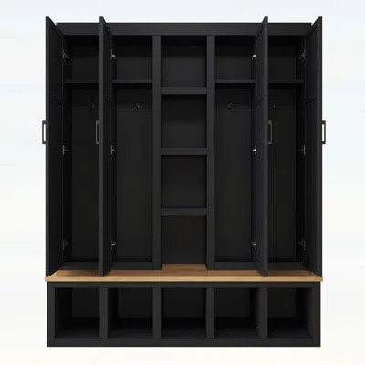 Farmhouse 4-in-1 Hall Tree with 6 Hanging Hooks,Entryway Shoe Cabinet with Seating Bench for Living Room,Hallway | Wayfair North America