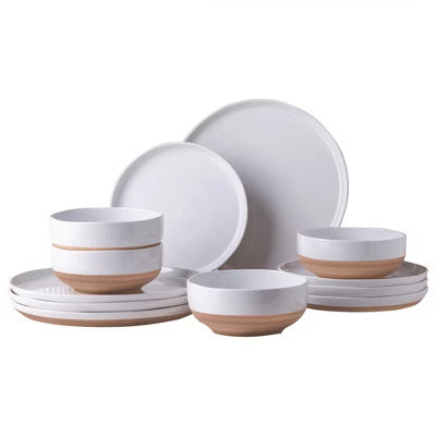 Itopfox Ceramic Dinnerware Set for 4, 12-Piece Handpainted Plates and Bowls with Rustic Terracotta Underside, Scratch Resistant Stoneware Dishes | Target