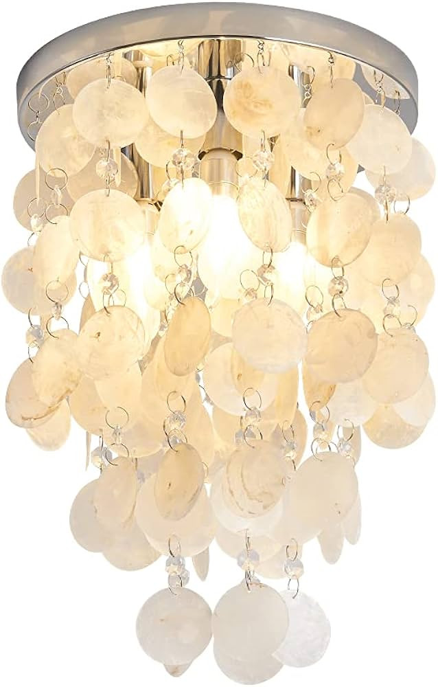 INJUICY Modern Chandelier，Crystal Shell lamp, 3 Lights Ceiling Lamps for Bedroom Living, Dining... | Amazon (US)