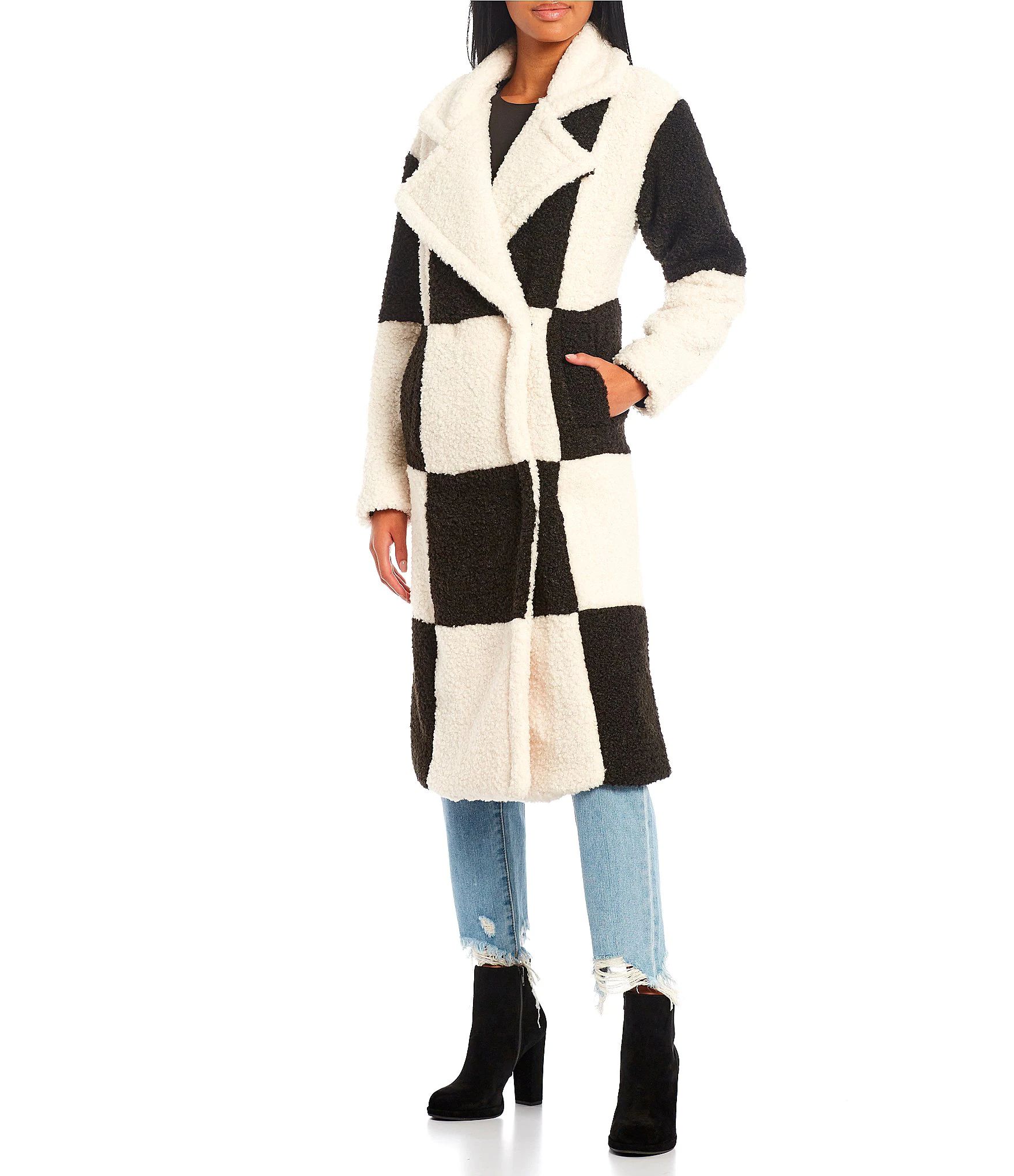 Long Checker Print Cozy Overcoat | Dillard's