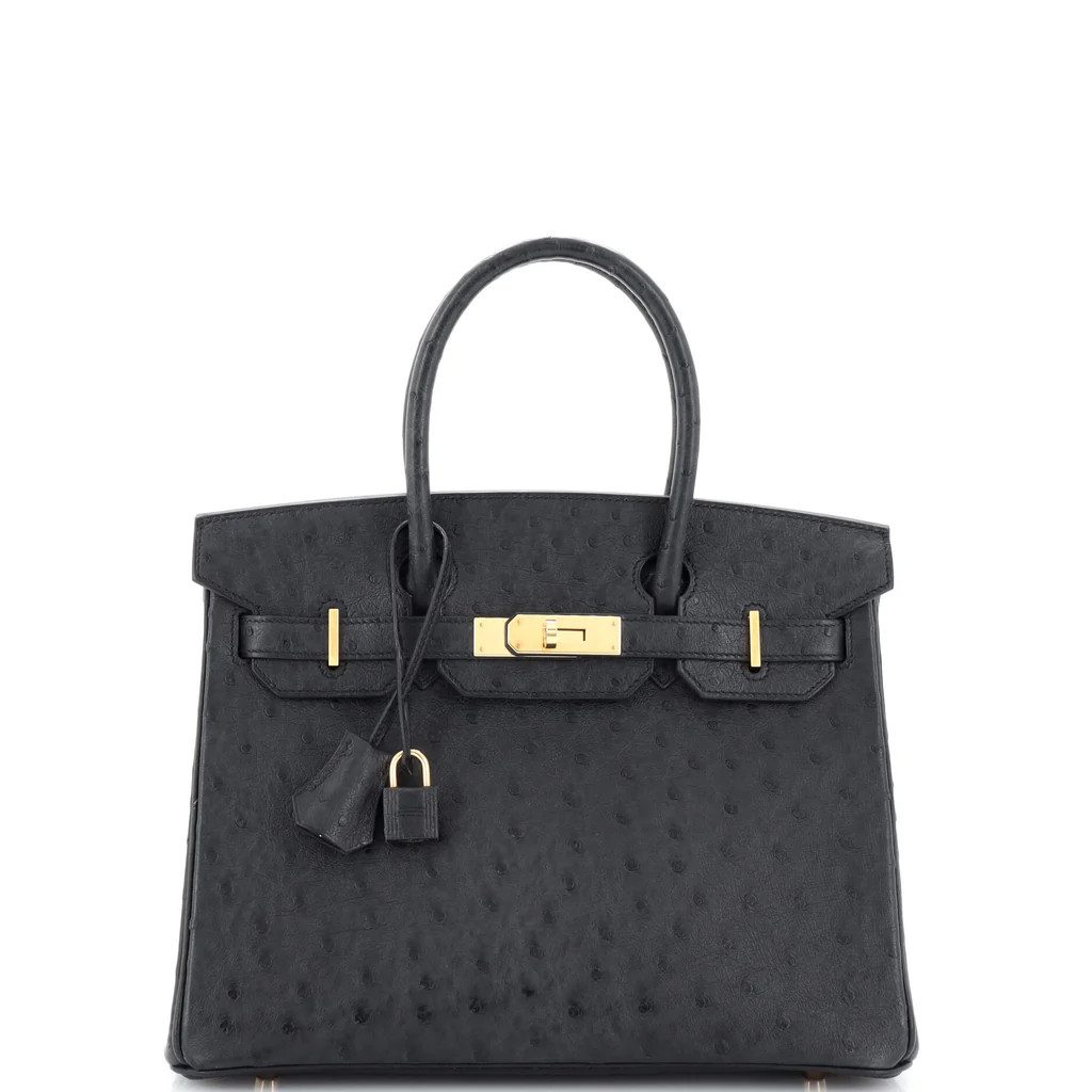 Birkin Handbag Noir Ostrich with Rose Gold Hardware 30 | Rebag