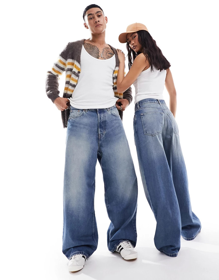 Weekday Unisex Astro loose fit wide leg jeans in jackpot blue | ASOS (Global)