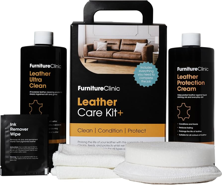 Furniture Clinic Complete Leather Care Kit+ With Leather Cleaner & Leather Protection Cream for S... | Amazon (UK)