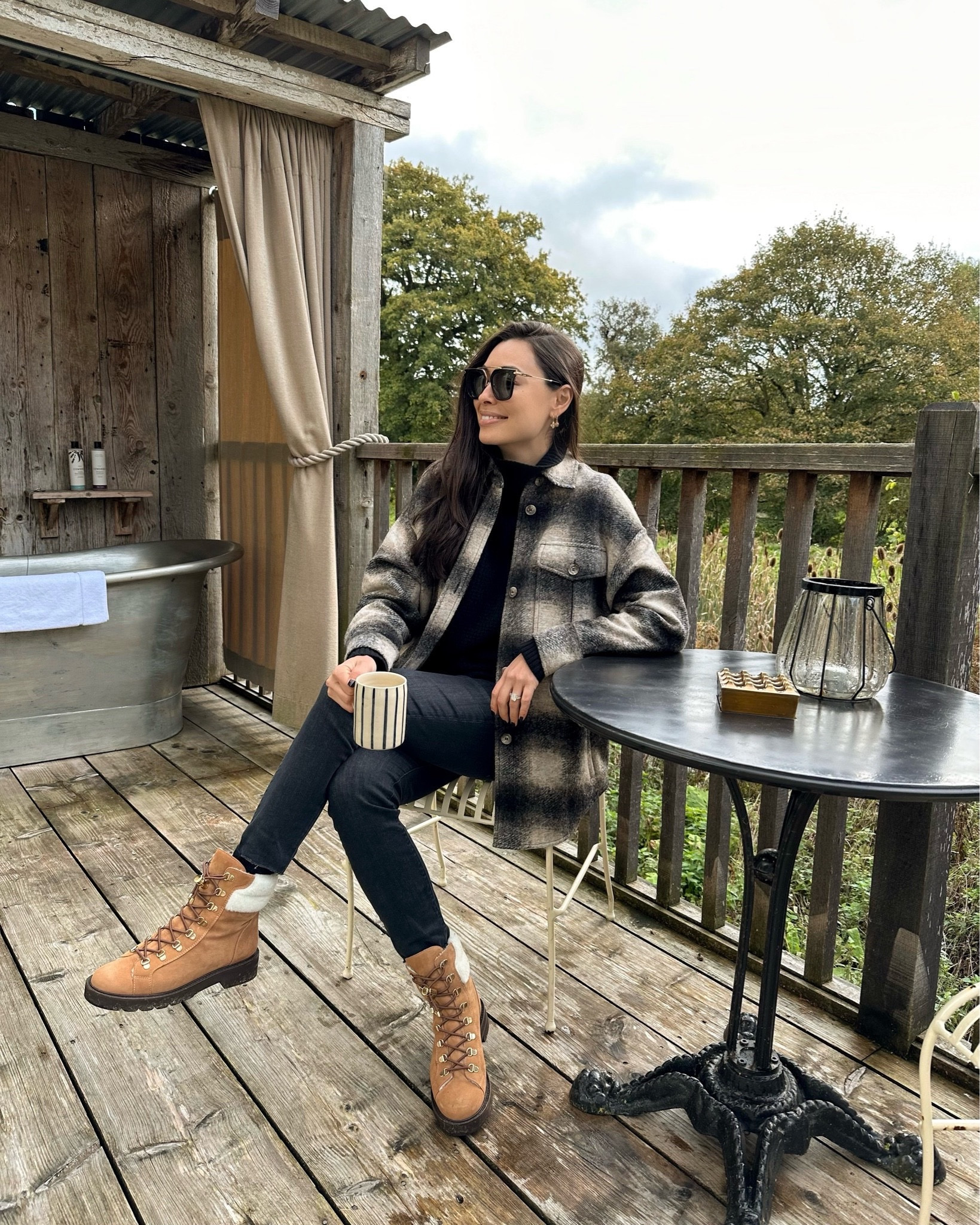 Plaid fall jacket, English countryside outfit, snow boots, winter boots, Soho Farmhouse. 

#LTKTravel #LTKShoeCrush #LTKSeasonal