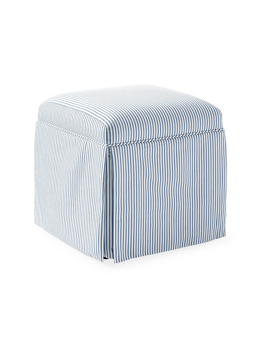 Harrison Skirted Swivel Cube - Perennials French Blue Pinstripe | Serena and Lily