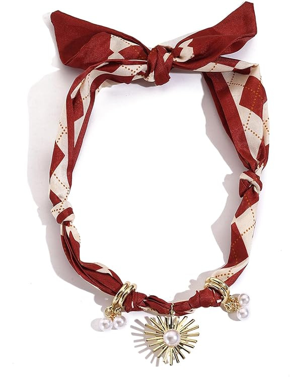 Scarf Necklace with Charm for Women Adjustable Red Scarf Necklace for Women scarf charm necklaces | Amazon (US)