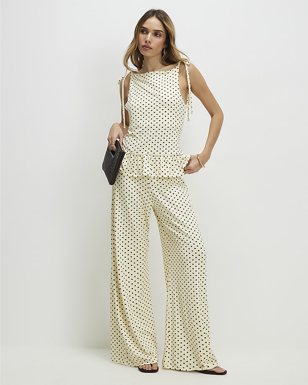 Yellow Polka Dot Wide Leg Trousers | River Island UK & IE