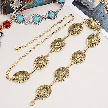 Topbuti Western Oval Concho Chain Belt for Women Metal Waist Chain Belt for Dresses Jeans Western... | Amazon (CA)