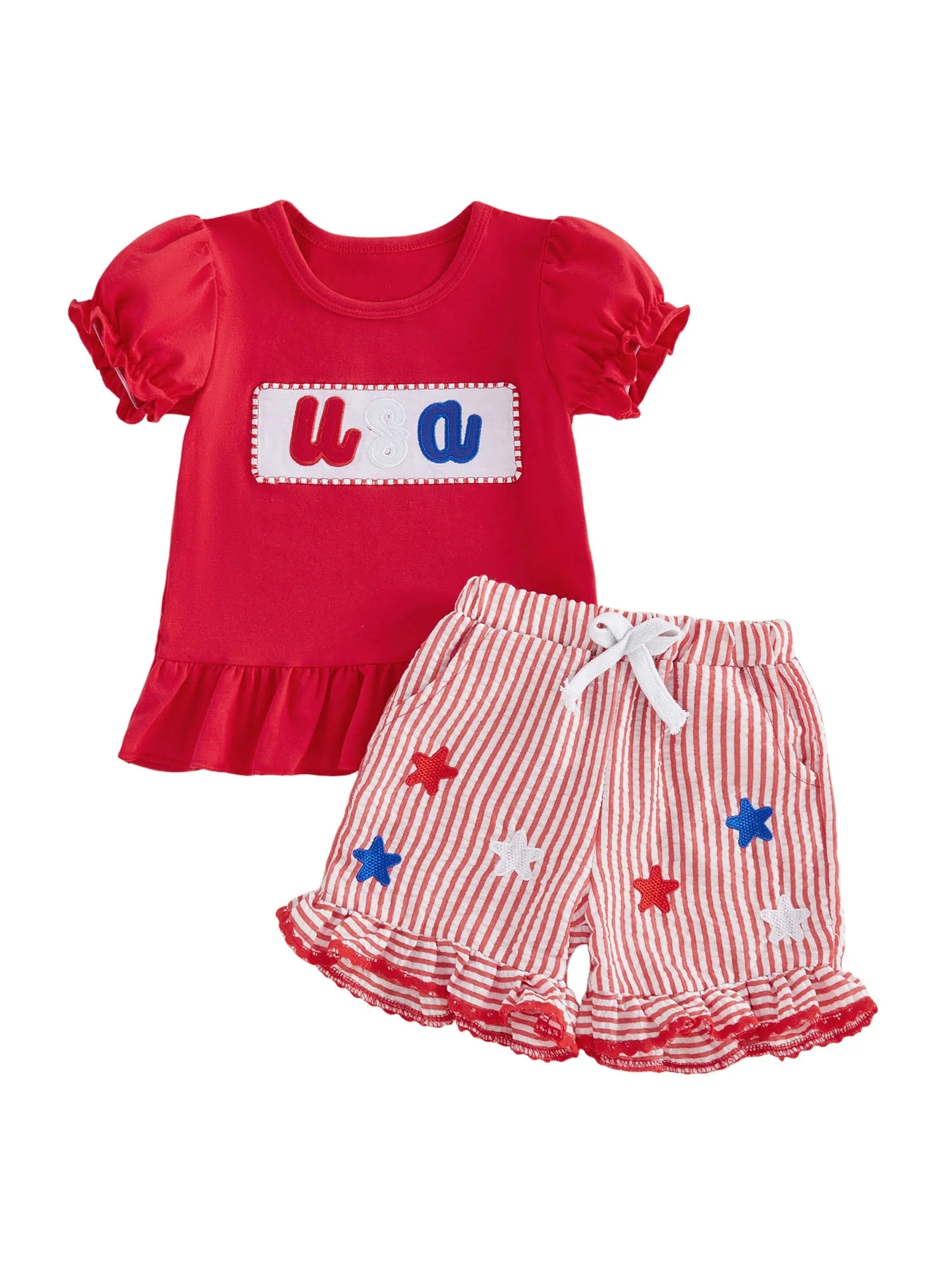 Loicainy Baby Toddler Girl 4th of July Outfits 6 12 18 24 Months 2T 3T 4T Short Sleeve Letter Emb... | Walmart (US)