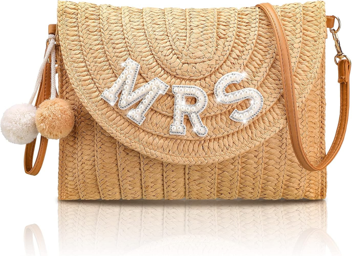 Bride Straw Shoulder Bag Woven Envelope Wallet Pearl Rhinestone Wedding Vacation Purse Honeymoon ... | Amazon (US)