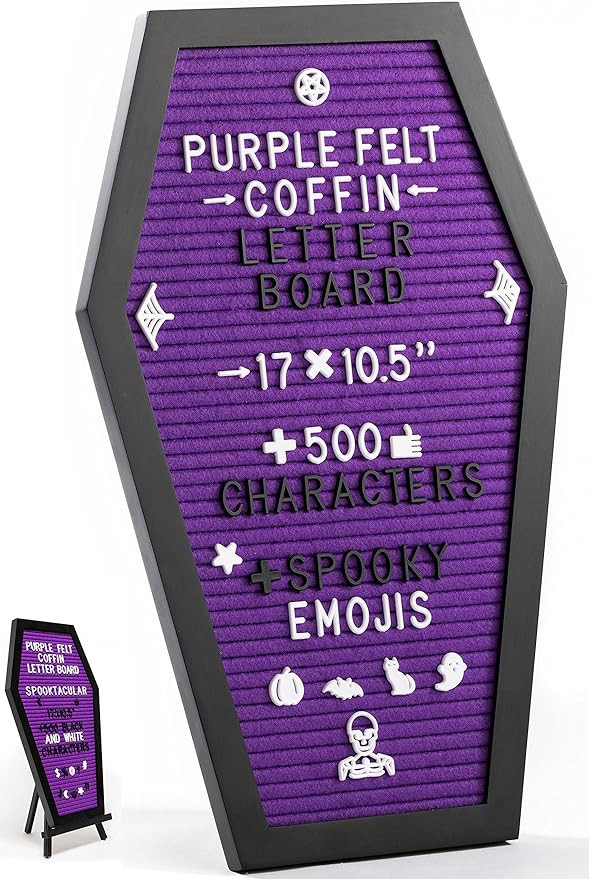 Coffin Letter Board Purple With Spooky Emojis +500 Characters, and Wooden Stand - 17x10.5 Inches ... | Amazon (US)