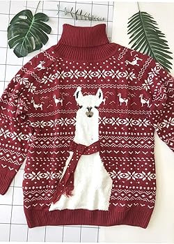 Jumppmile Womens Ugly Christmas Xmas Oversize Turtleneck Pullover Sweater Dress with Pockets | Amazon (US)