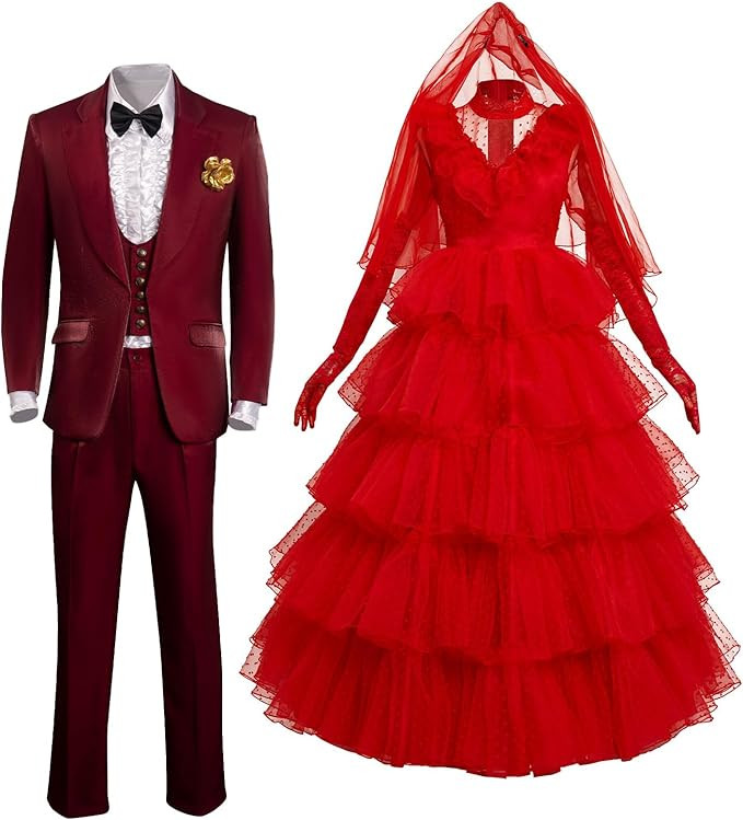 Adults Beetle Costume Red Bride Wedding Dress Cosplay Outfits Set for Halloween | Amazon (US)