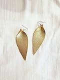 Gold Metallic/Leather Earrings/FREE SHIPPING/Joanna Gaines/Zia/Statement/Petal/Leaf/Long / 3.25"x1.2 | Amazon (US)