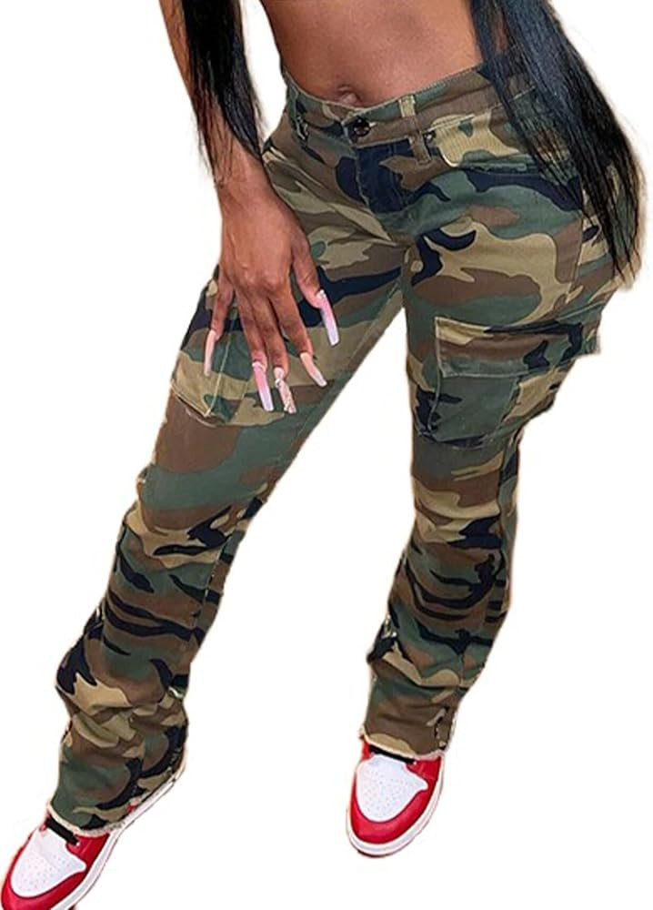 Women Camo Cargo Pants Camouflage Army Fatigue High Waisted Jogger Sweatpants Plus Size | Amazon (US)