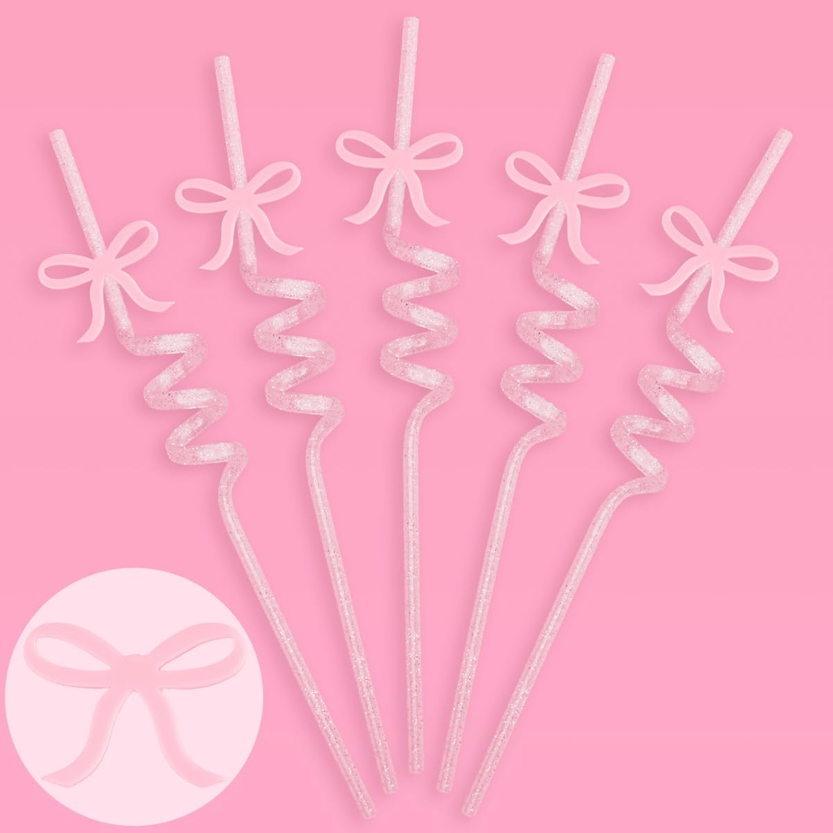 xo, Fetti Bow Reusable Glitter Straw Set - 12 pc | Pretty Bachelorette Decorations, Bow Theme Bir... | Amazon (US)