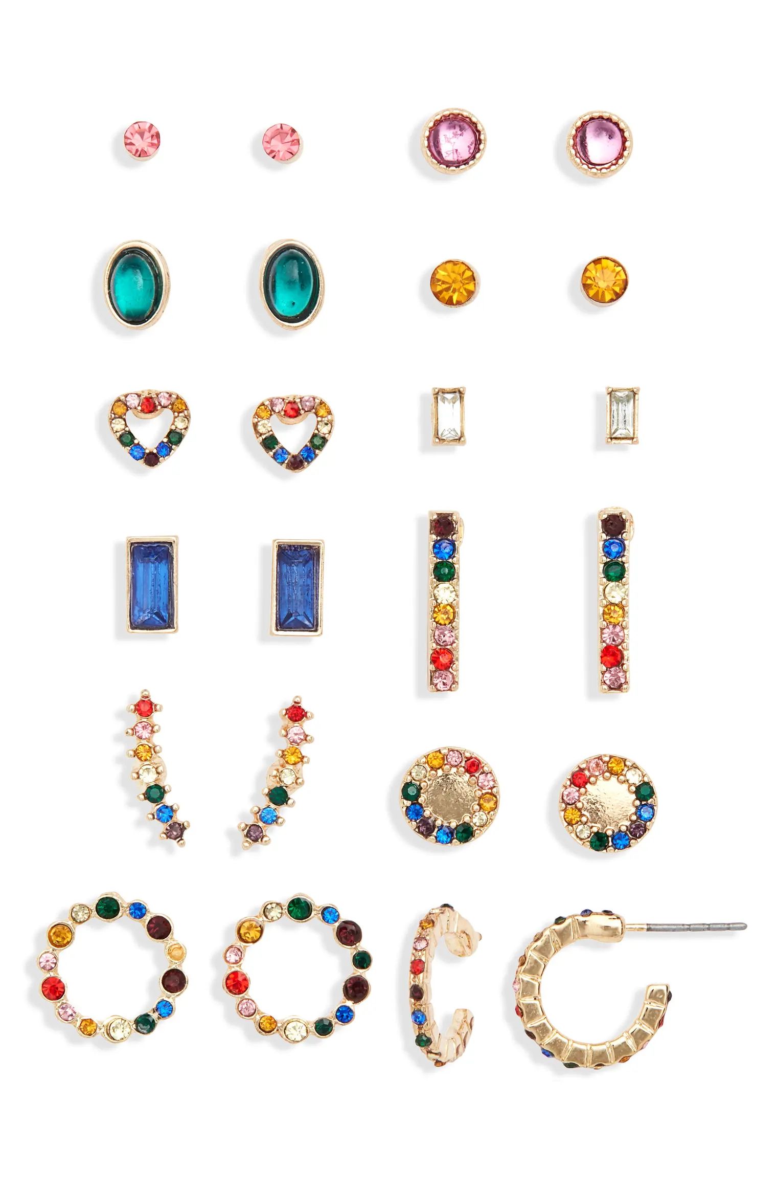 Set of 12 Rainbow Crystal Earrings | Nordstrom