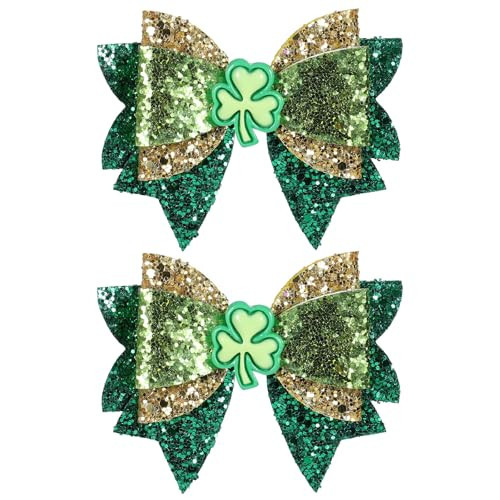 3.5" Glitter St. Patrick's Day Hair Bow Clips,Sparkly Gold Green Shamrock Alligator Barrettes,St. Patty's Irish Party Parade Dress Outfits Decor Accessories for Girls Teens Toddler Kids | Amazon (US)
