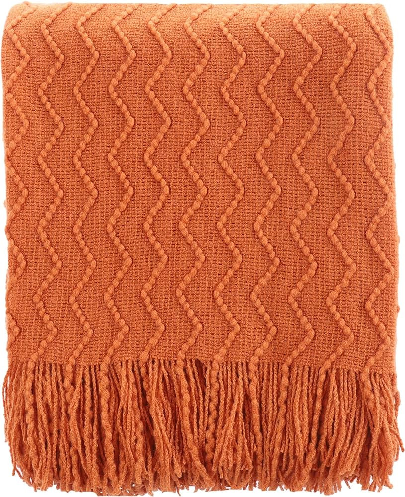 BATTILO HOME Burnt Orange Throw Blanket for Couch, Decorative Fall Throw Blanket with Tassels Hal... | Amazon (US)