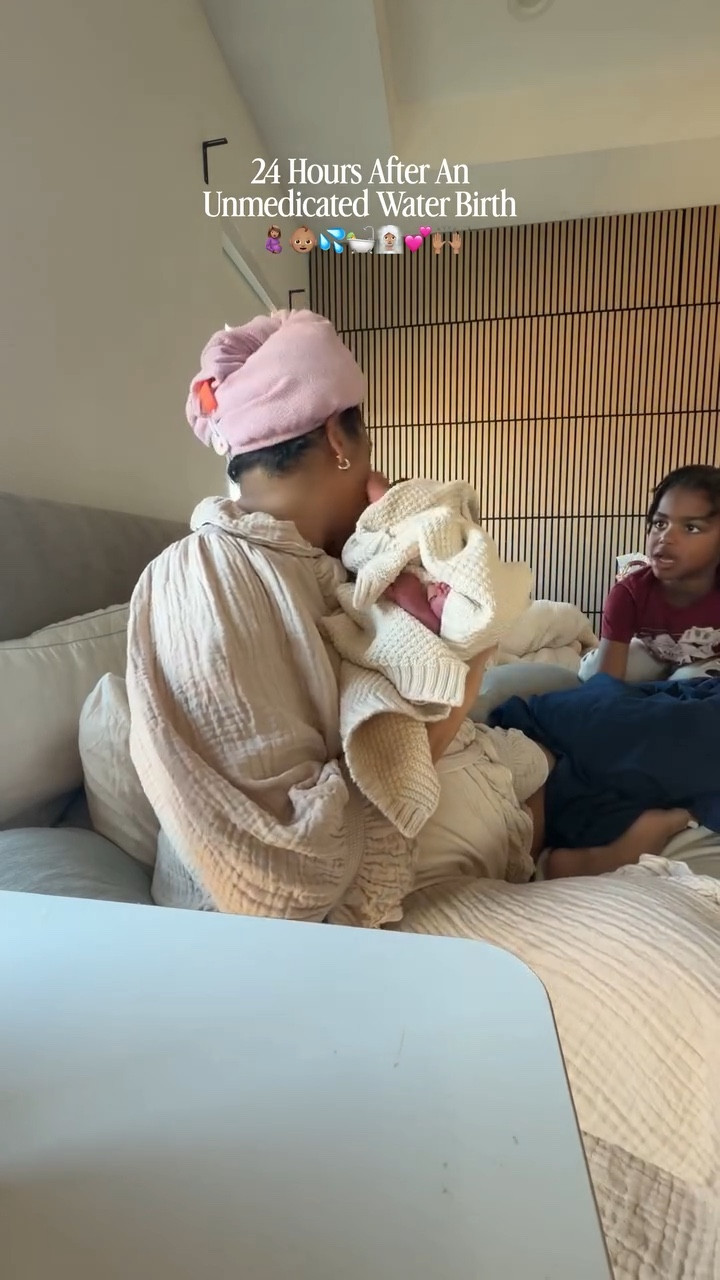 24 hours after having another unmedicated water birth at home 🥹🥰 Still in awe that this is real life! 

I don’t know if you know, but that post-birth shower is HEAVENLY! To know that you’ve completed a GREAT work by bringing your baby into the world and at the same time coming back into yourself as your body begins to recover 🙌🏽 all such a beautiful process and when approached gently and slowly - can be so blissful. 

acidic bonding concentrate shampoo & conditioner @redken 
undaria algae body wash @oseamalibu 
magnesium body butter @bodylovebytal 
electric toothbrush @philipssonicare 
Eye patches @truebotanicals 
face exfoliating pads @ysebeauty 
radiance facial oil @truebotanicals
collagen lip mask @gisou 
robe @nothingfitsbut_official 
postnatal supplement @megafood