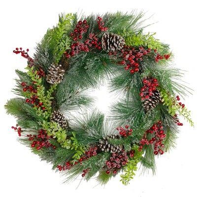 Northlight Iced Red Berries and Mixed Pine Artificial Christmas Wreath - 32 inch, Unllit | Target