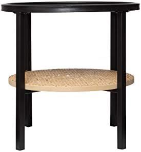 Bloomingville 17.75" Round Metal Accent Tray-Style Top & Handwoven Bamboo Shelf Table, Black | Amazon (US)