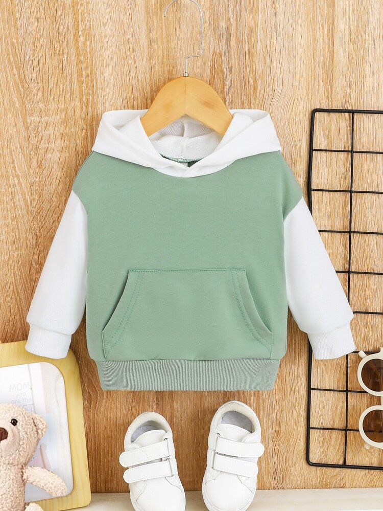 Baby Color Block Kangaroo Pocket Hoodie | SHEIN