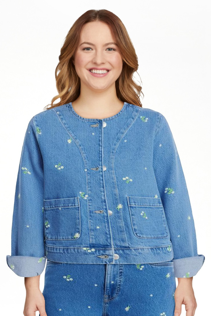 Free Assembly Women's Embroidered Cropped Denim Jacket, Sizes XS-XXL | Walmart (US)