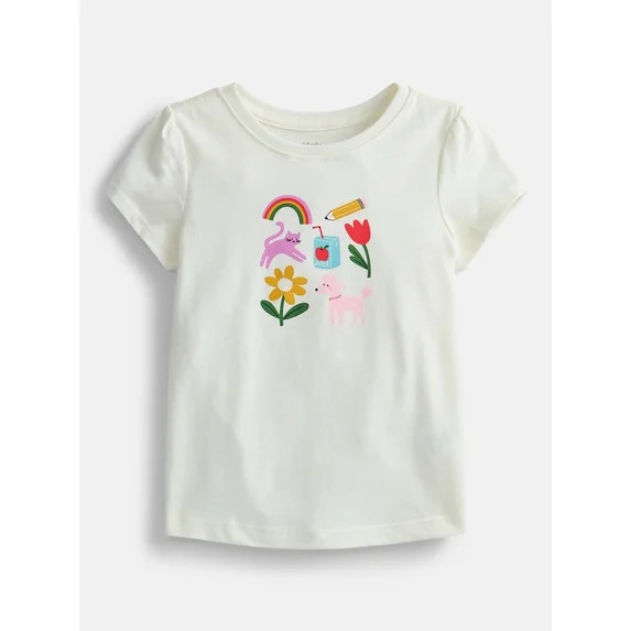 Wonder Nation Toddler Girls Graphic Tee with Short Puff Sleeves, Sizes 18M-5T | Walmart (US)