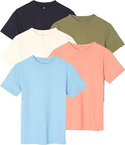 Real Essentials 5 Pack: Boys' Cotton Short Sleeve Crew Neck T-Shirts Outdoor (Ages 4-18) | Amazon (US)