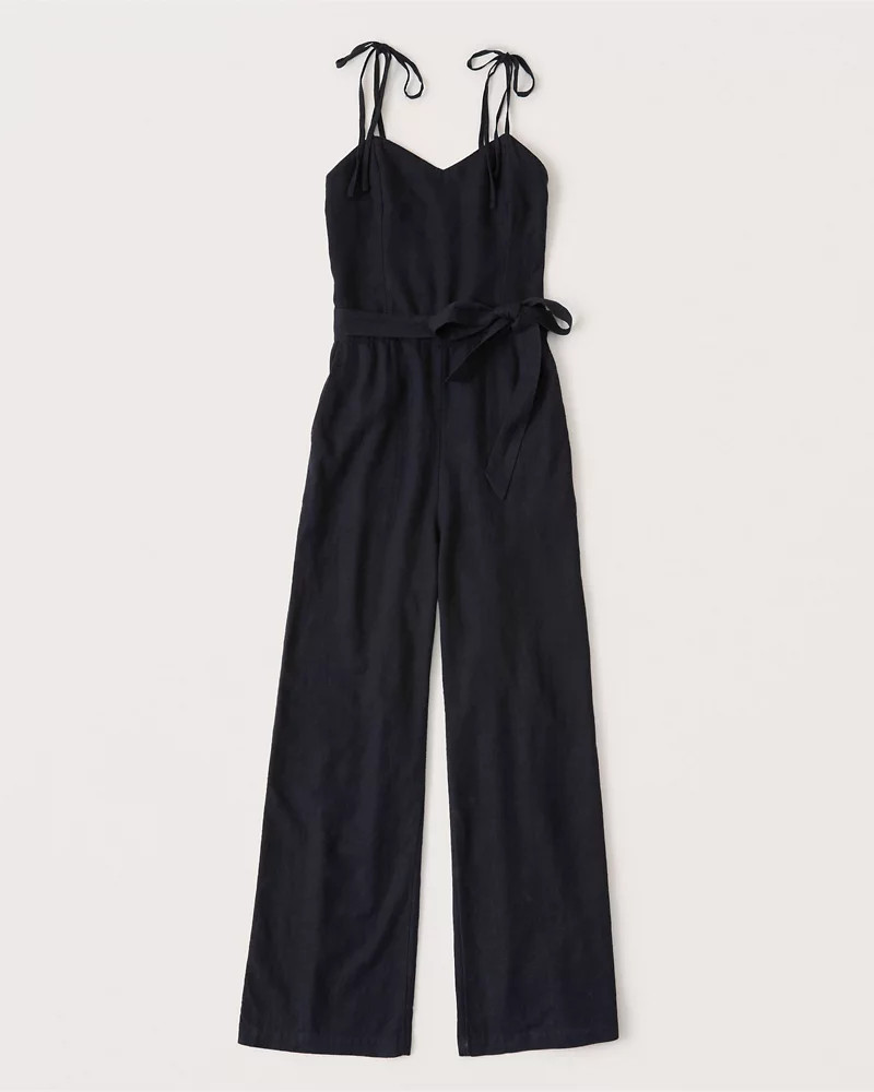 Tie-Strap Linen Blend Jumpsuit | Abercrombie & Fitch (US)